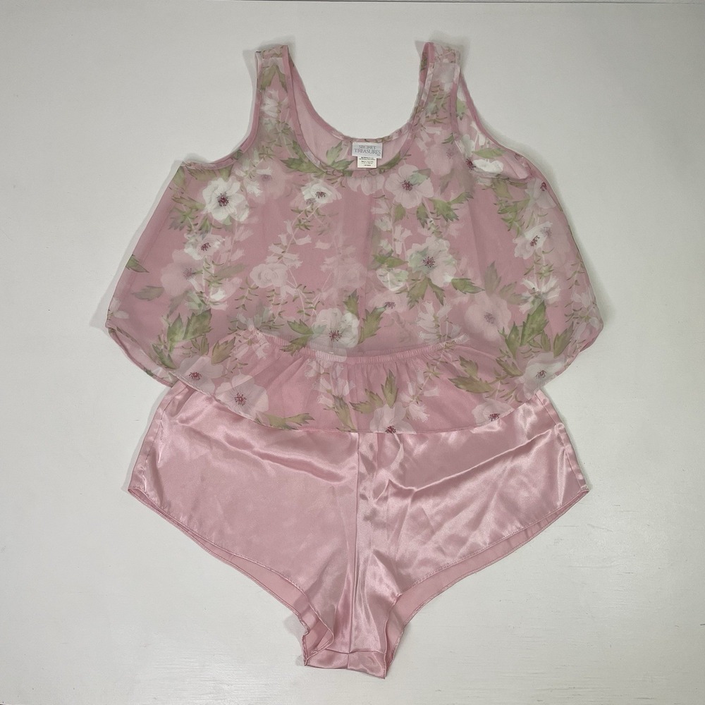 Vtg Sleepwear Set Sheer Tank Top Cheeky Shorts Womens Medium Secret Treasures